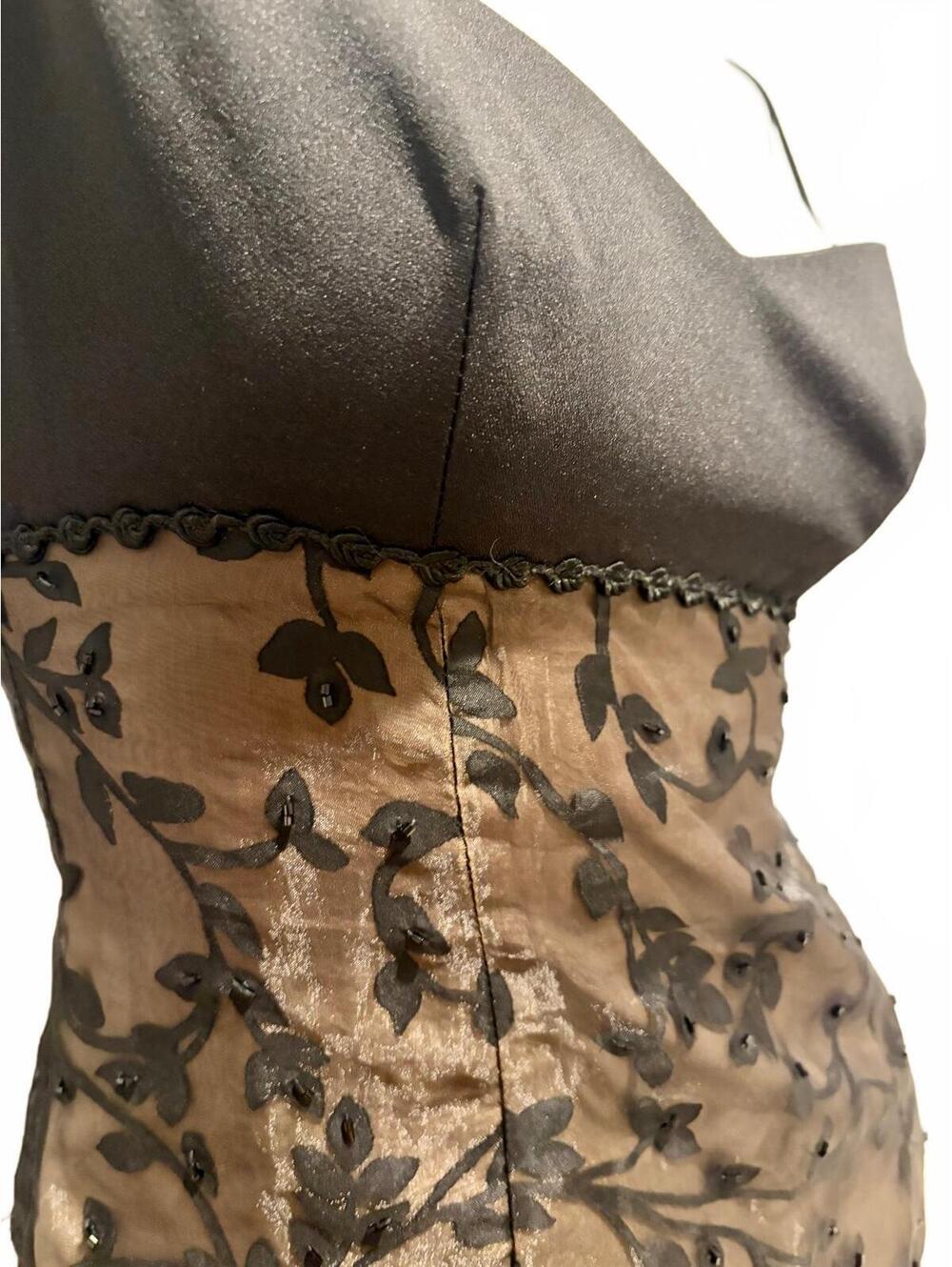 Vintage 90s Laundry Beaded Sheer Floral Mini Dress Y2K Black whimsygoth Sz 2 - Picture 8 of 8